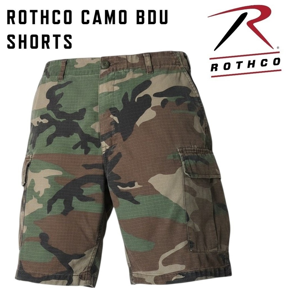 Rothco BDU Cargo Shorts Mens M  29-33 Waist Woodland Camo Ripstop Adjustable